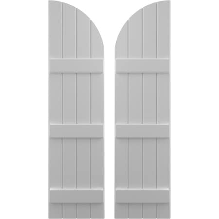 Americraft 4-Board (3 Batten) Wood Joined Board-n-Batten Shutters W/ Arch Top, ARW401BQ414X42PRH